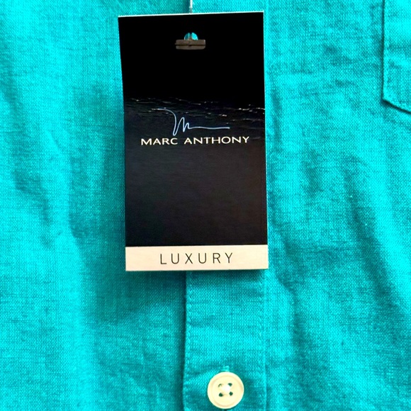 NWT Marc Anthony men’s teal button up short sleeve shirt, size medium - Picture 6 of 6